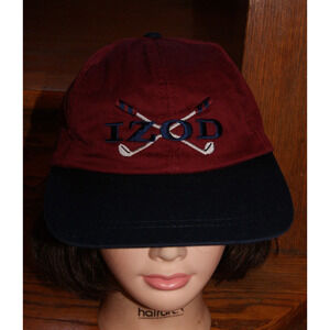 Vintage 90s Izod Maroon/Navy Golf Clubs Logo Cap Hat Leather Strapback